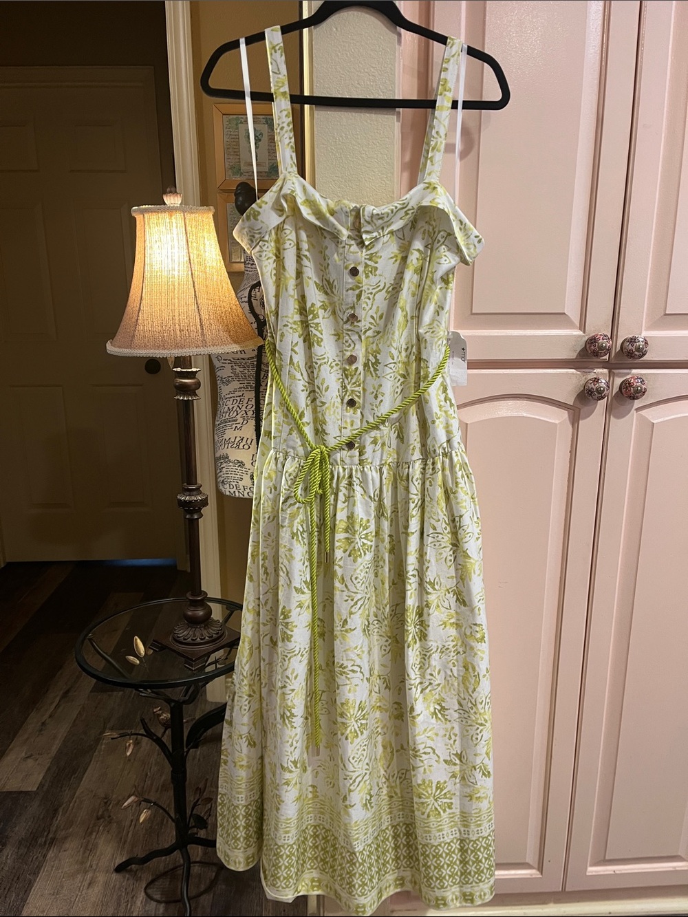 Karl Lagerfeld White Dress with Light Green Floral Motif really nice dress
